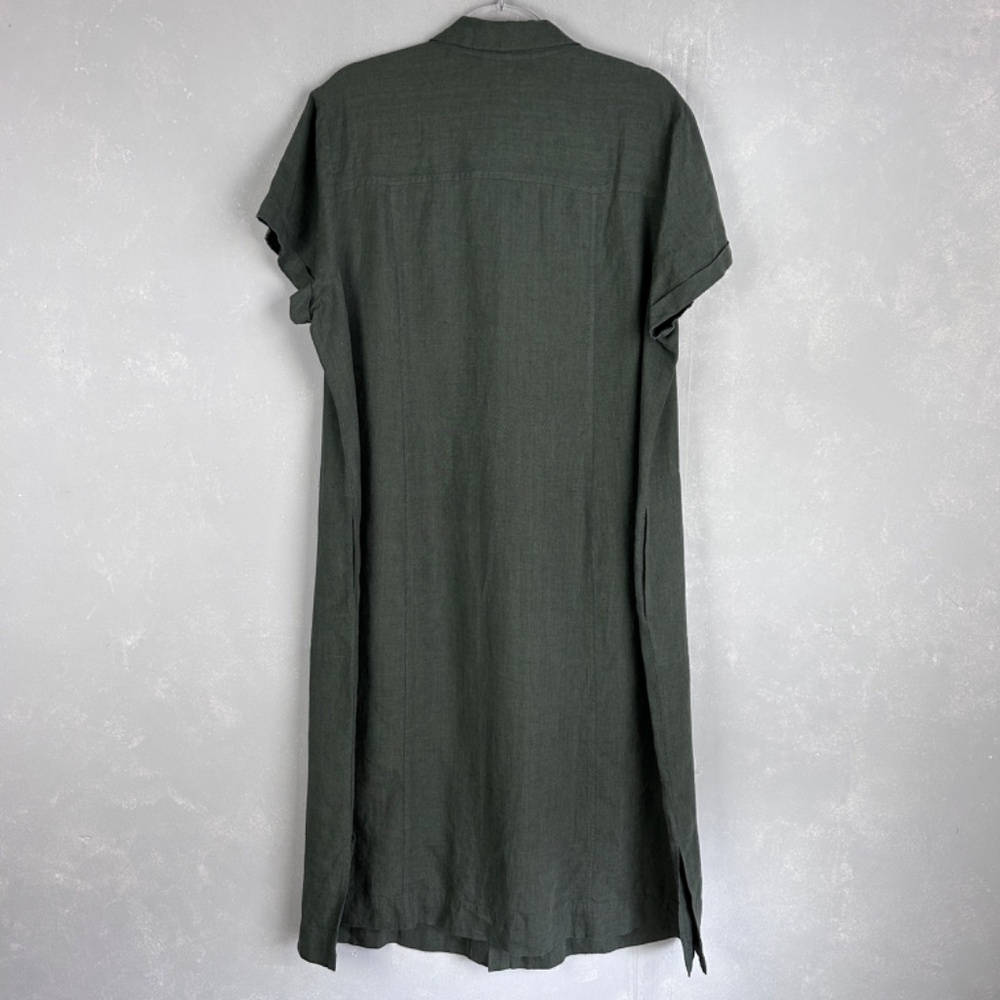 J. Jill midi shirt dress plus size 2X 100% linen green button up short sleeve - Picture 8 of 14